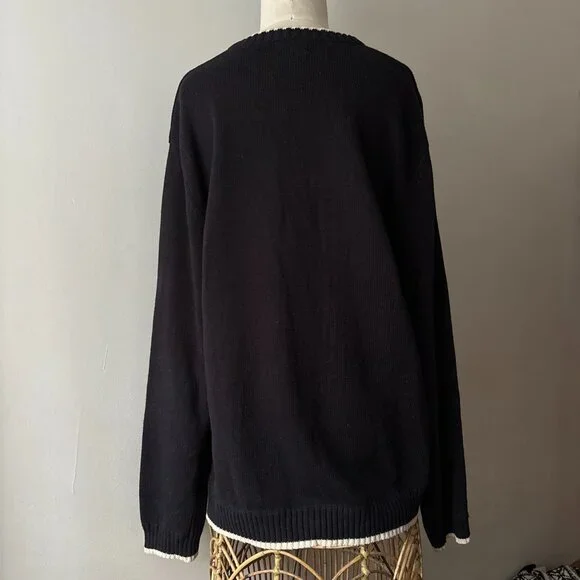 SALE Y2K Cotton Blue Nevada Sweater | Vintage Preppy Ribbed V-neck Knit - Picture 4 of 5